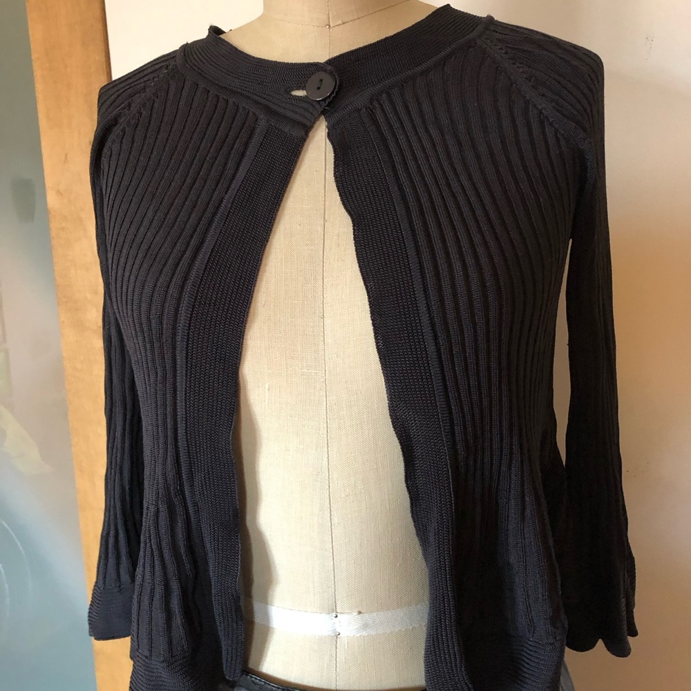 Women’s Black Ribbed Single-Button Cardigan - Picture 9 of 11